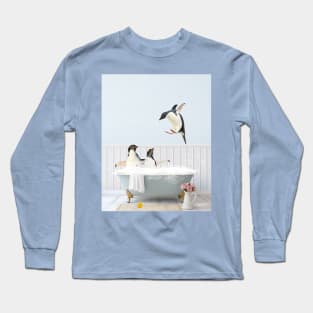 Penguins in a Vintage Bathtub Long Sleeve T-Shirt